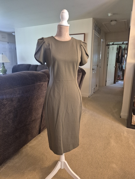 Calvin Klein Dresses & Skirts - Calvin Klein Olive Green Puff Tulip Sleeve Sheath Dress Size 4